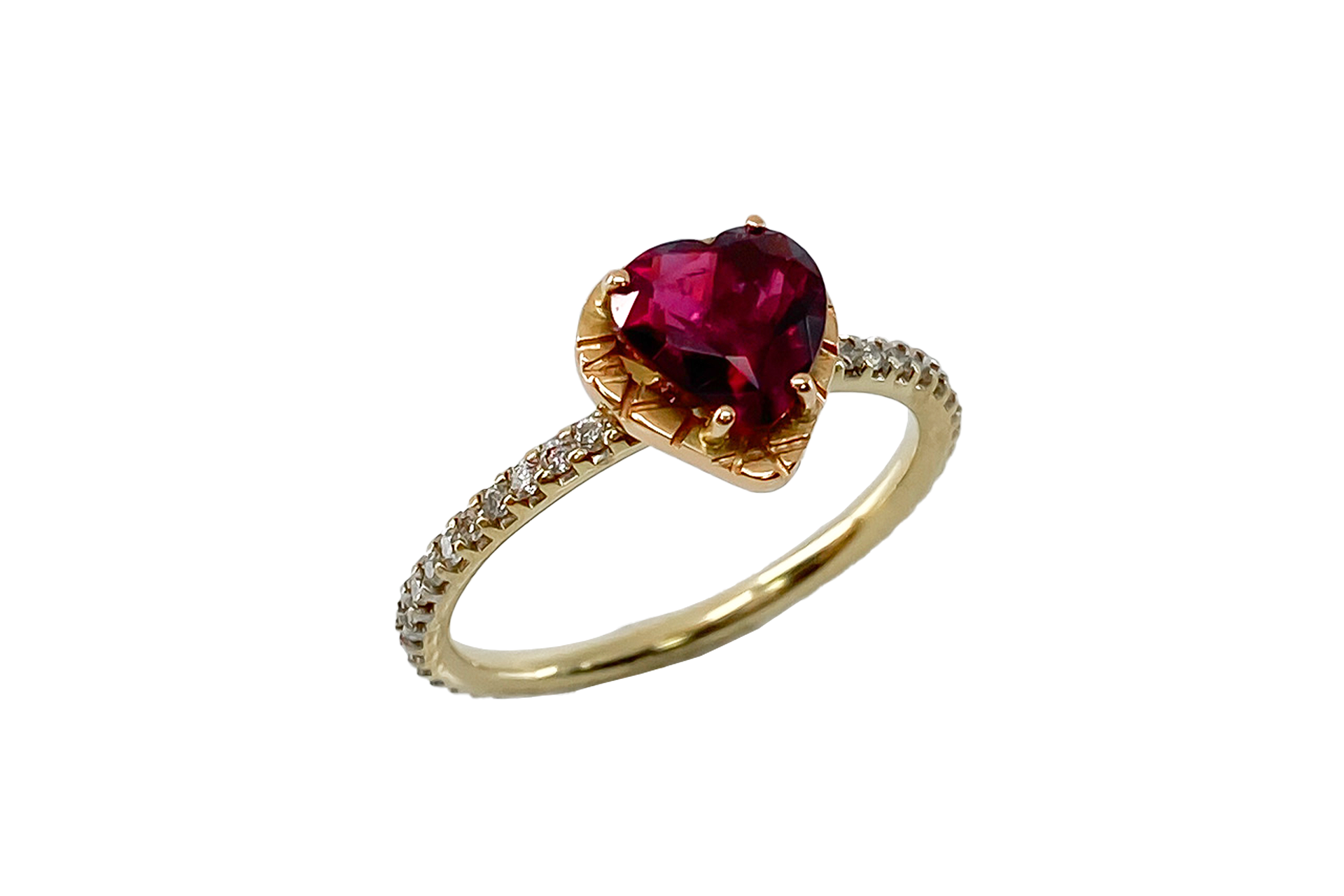 anillo corazon en oro rojo y amarillo